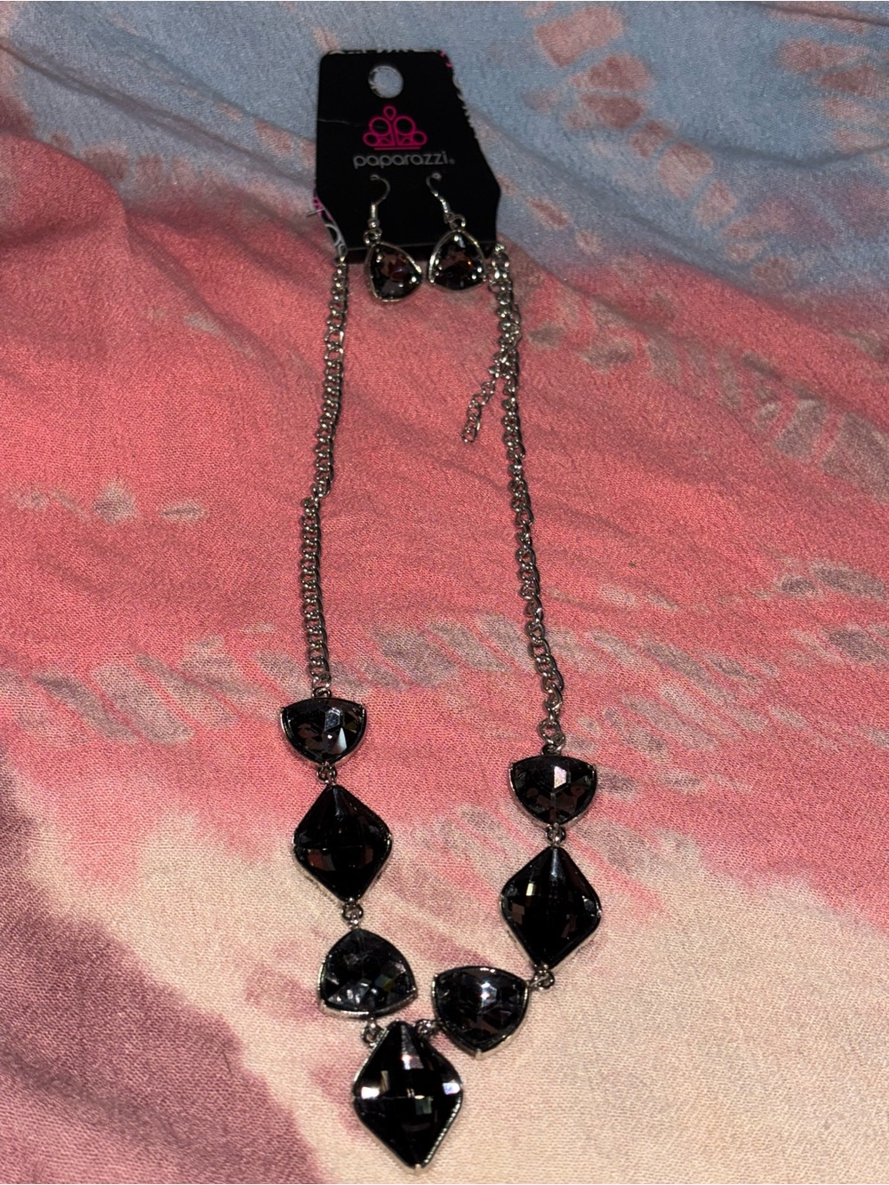 Paparazzi Black Faceted Gem Necklace and Earring Set